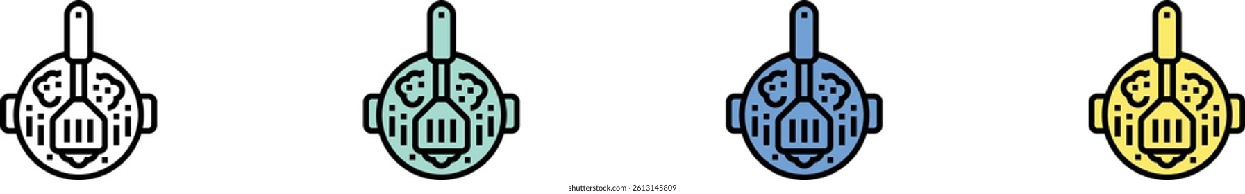 frying pan icon. Outline, Green, Blue and Yellow Style Design Isolated On White Background