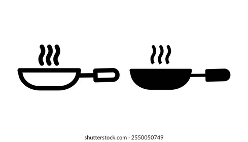 Frying pan Icon set in black filled and line.