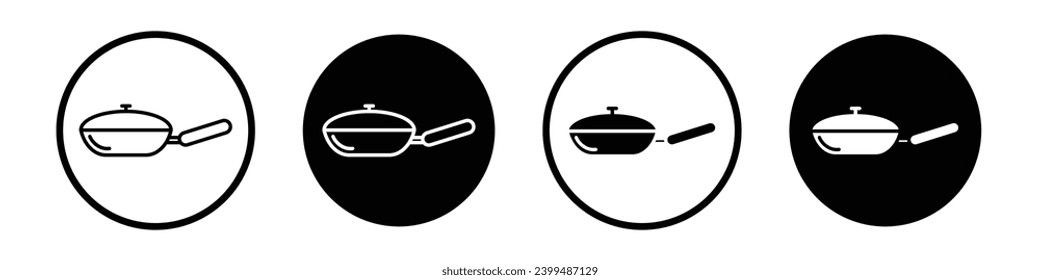 Juego de iconos de sartén. símbolo de vector de la sartén de cocina en un estilo con relleno negro y delineado.