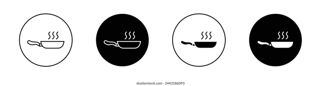 Frying pan icon set. cooking fry steel pan kitchenware vector symbol.