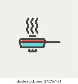 Frying pan icon thin line for web and mobile, modern minimalistic flat design. Vector icon with dark grey outline and offset colour on light grey background.