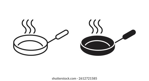 Frying pan icons in black fill and line style