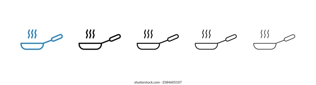 Frying pan icons in five different stroke sizes