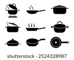  frying pan icons set. Cooking , set of kitchen utensils icons. roasting food logo isolated on white background.
