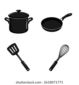  frying pan icons set. Cooking , set of kitchen utensils icons. roasting food logo isolated on white background.