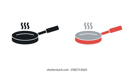 Frying pan icons set vectors black and colored style
