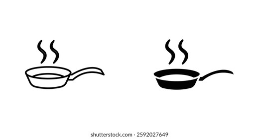 Frying pan icons. stroke line and black solid icons