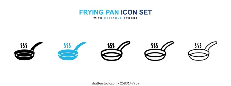 Frying pan icons vector collection in black and blue colors on white background