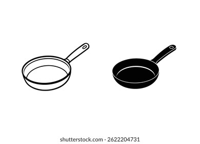 Ícone Minimalista da cozinha da arte da linha preta e branca da ilustração da panela de fritura