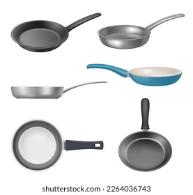 Frying pan. Kitchen tools frying container decent vector realistic pan
