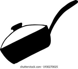 frying pan with lid icon, sticker. sketch hand drawn doodle style. vector, minimalism, monochrome. dishes, cooking, food fry stewpan