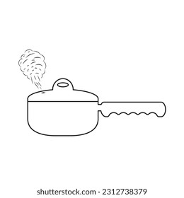 Frying pan with lid and steam for making a side dish on a white background. Vector image.