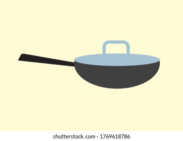 Frying pan with lid. Vector illustration, tableware.