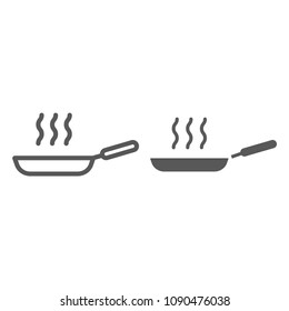Frying pan line and glyph icon, kitchen and cooking, fry sign vector graphics, a linear pattern on a white background, eps 10.