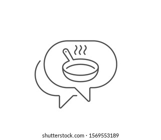 Frying pan line icon. Chat bubble design. Cooking sign. Food preparation symbol. Outline concept. Thin line frying pan icon. Vector