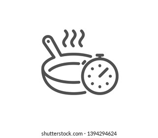 Frying pan line icon. Cooking timer sign. Food preparation symbol. Quality design element. Linear style frying pan icon. Editable stroke. Vector