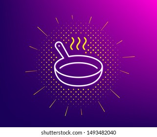 Frying pan line icon. Halftone pattern. Cooking sign. Food preparation symbol. Gradient background. Frying pan line icon. Yellow halftone pattern. Vector
