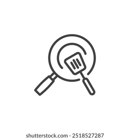 Frying Pan line icon. Linear style sign for mobile concept and web design. Frying pan with spatula outline vector icon. Cooking food symbol, logo illustration. Vector graphics.