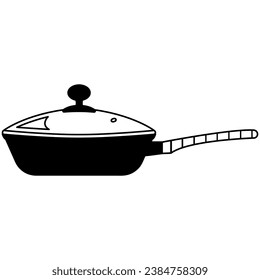 Frying pan with a long handle and glass lid isolated on a white