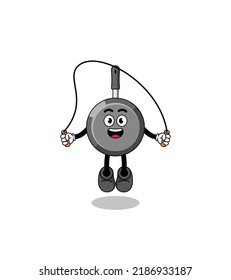 frying pan mascot cartoon is playing skipping rope , character design