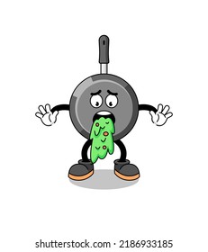 frying pan mascot cartoon vomiting , character design
