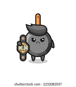 frying pan mascot character as a MMA fighter with the champion belt , cute style design for t shirt, sticker, logo element