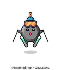 frying pan mascot character as a ski player , cute style design for t shirt, sticker, logo element