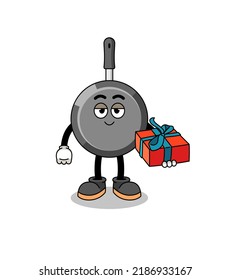 ilustración de mascota de sartén frita que da un regalo , diseño de carácter