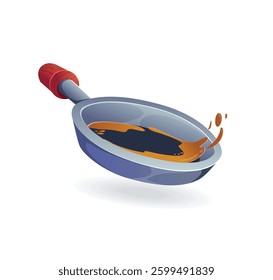 Frying pan with melted butter or oil isolated. Kitchen utensils for cooking food. Oil and pan cooking step by step cartoon picture instructions vector 