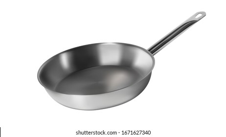 Bratpfanne mit Metallküchengeschirr zum Kochen von Vektorillustration. Stainless Chrome Frittieren Pan Kitchen Utensil für Fry Food. Kochküche schwere Geräte Konzept Vorlage realistische 3D-Illustration