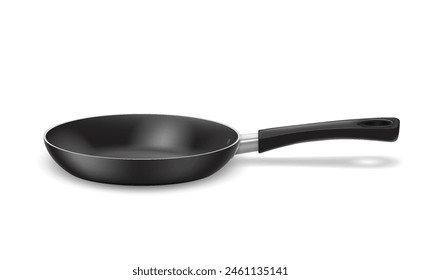 Frying pan with nonstick surface realistic vector illustration. Kitchen cookware design. Food roasting equipment 3d object on white background