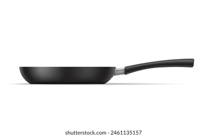 Frying pan with nonstick surface realistic vector illustration. Kitchen cookware design. Food roasting equipment 3d object on white background