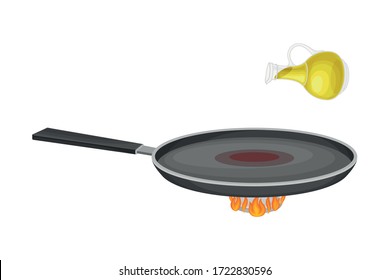 Bratpfanne auf dem Brenner mit Heizöl für Pfannkuchenkochen Vektorgrafik