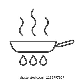 Bratpfanne auf Feuerlöschlinie Symbol Lebensmittelzubereitung. Vektorgrafik