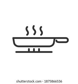 sartén frito en la estufa, cocina, icono lineal. Trazo editable