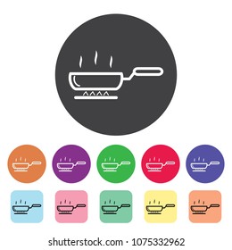 Frying pan outline icons set. Vector illustration.