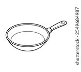 Frying Pan Outline Vector Illustration. This is a minimalist black and white outline illustration of a frying pan. 