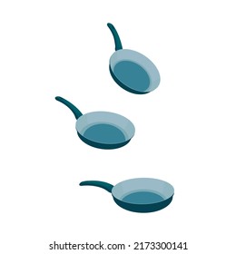 Frying pan. Frying pans flat vector illustrations set. Kitchen utensil. Vector illustration cartoon flat icon isolated on white background.