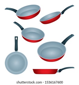 Frying pan. Frying pans vector illustrations set. Isometric frying pans icons in different angles. Part of set.