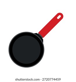 Sartén con mango rojo en la vista superior para la ilustración del icono del utensilio de cocina aislados sobre fondo transparente