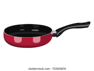 Frying pan red realistic vector illustration isolated
