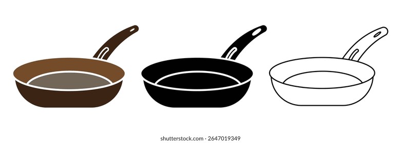 Frying pan, saucepan icon vector set. Silhouette of non stick frying pan, saucepan, Food cooking symbol and sign. Vector illustration.