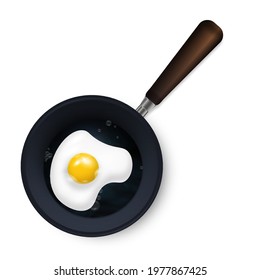 Frying pan with scrambled eggs on a white background. Vector illustration of EPS 10
