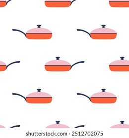 frying pan seamless pattern, flat vector illustration for print, wallpaper, decoration