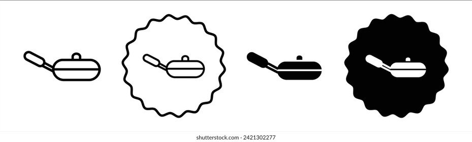 Montaje de sartén en blanco y negro. Vector de icono plano simple de sartén