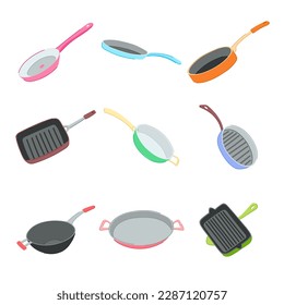 frying pan set cartoon. food fry, black kitchen, iron cook, view chef frying pan sign. isolated symbol vector illustration