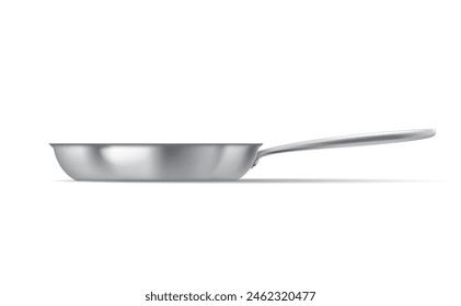 Sartén de Ilustración vectorial realista de superficie de acero brillante. Diseño de utensilios de cocina. Equipo de tostado de alimentos objeto 3d sobre fondo blanco