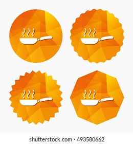 Frying pan sign icon. Fry or roast food symbol. Triangular low poly buttons with flat icon. Vector