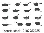 Frying pan silhouette, Cooking pan silhouette, Pans silhouette
