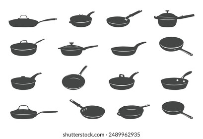 Frying pan silhouette, Cooking pan silhouette, Pans silhouette
